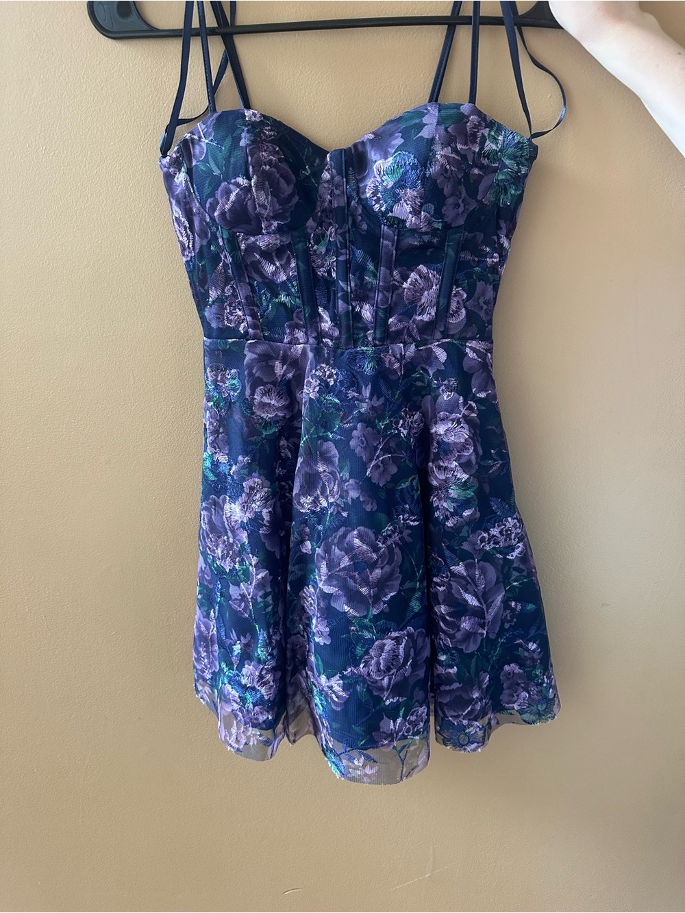 Floral Navy & Purple Fit-and-Flare Dress